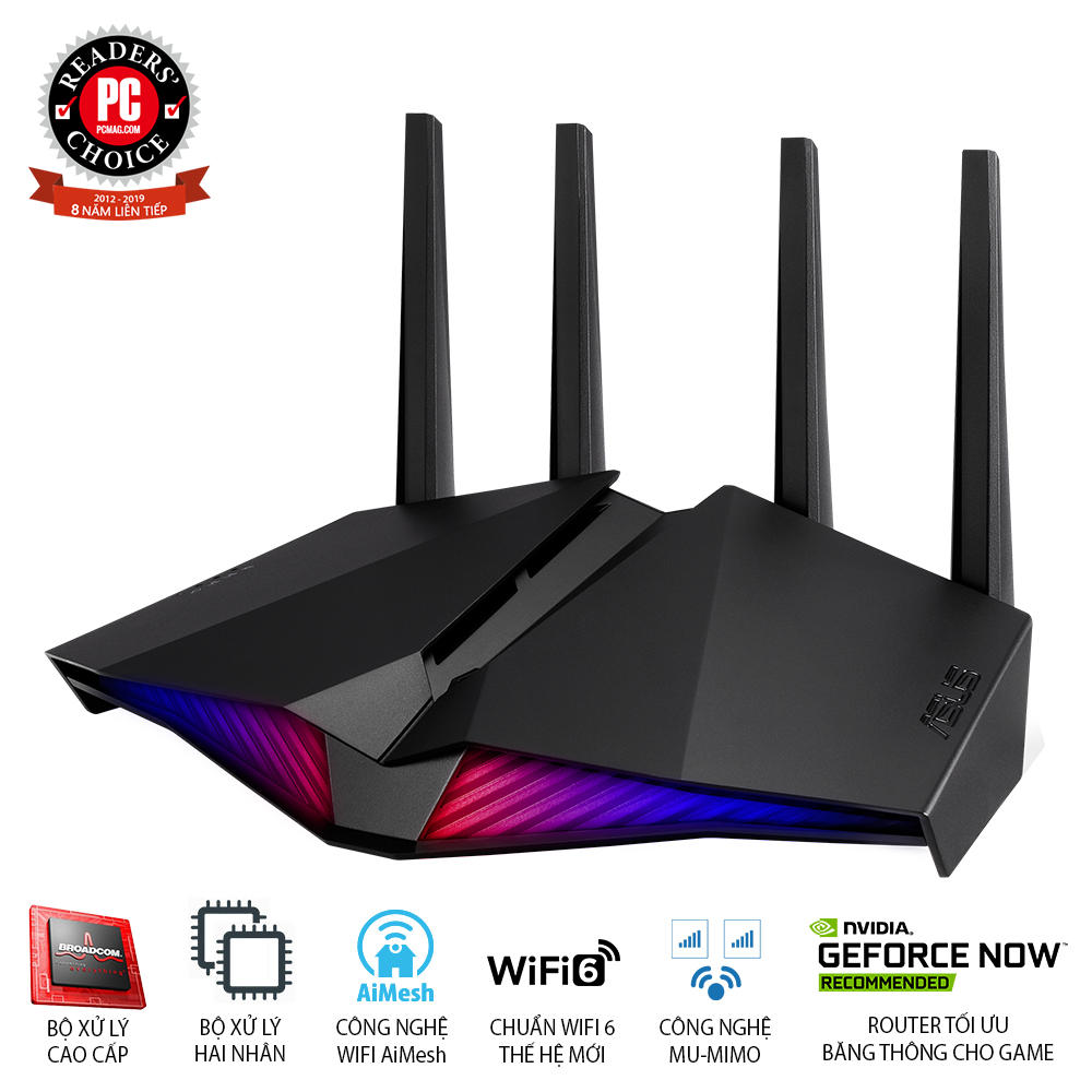 Router wifi gaming asus rt-ax82u, băng tầng kép tốc độ 5400mbps, wifi 6 - hàng chính hãng, hàng nhập khẩu
