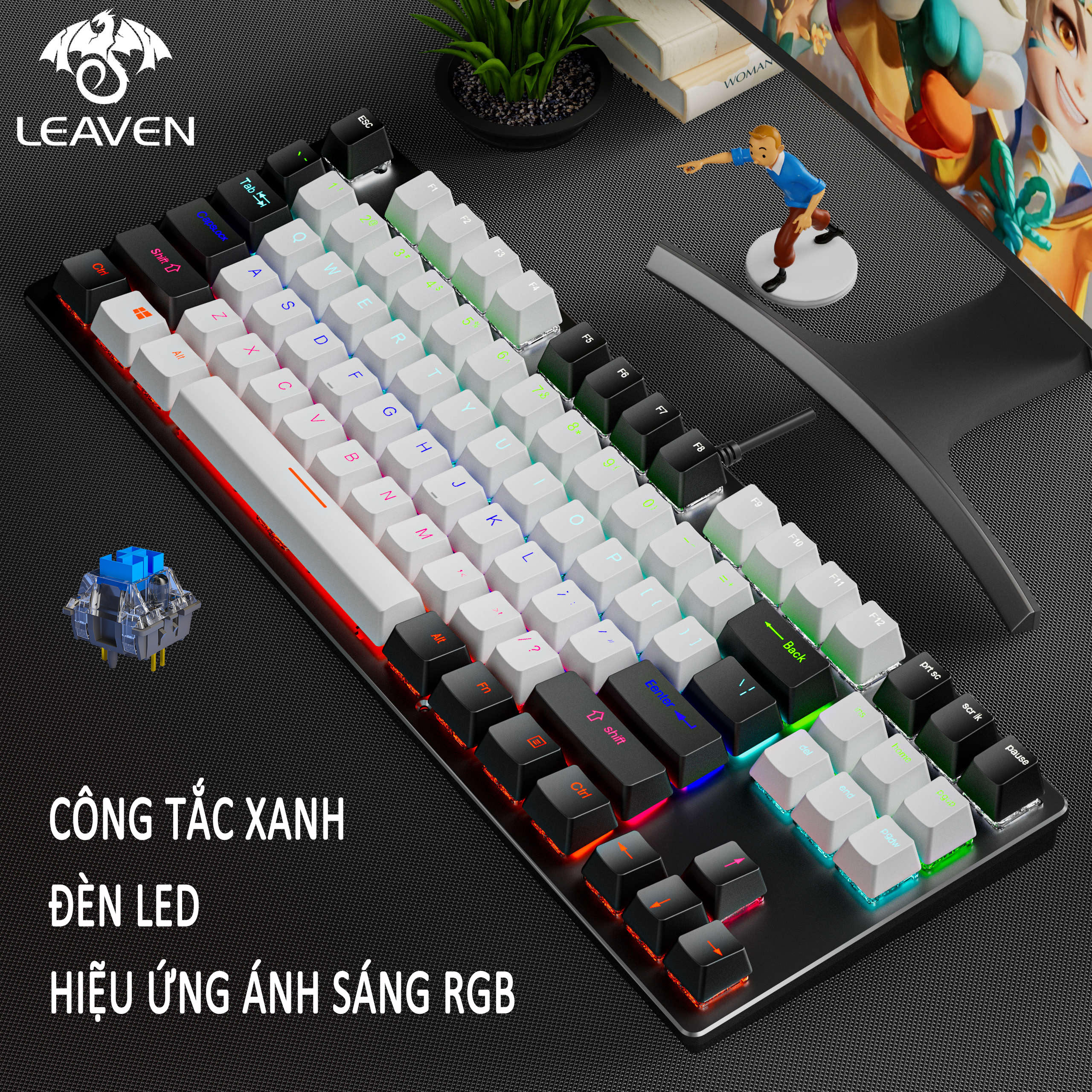 Bàn phím cơ gaming RGB LED LEAVEN K550 PRO Công tắc màu đỏ Vận chuyển trong ngày bàn phím máy tính bàn phím cơ không dây