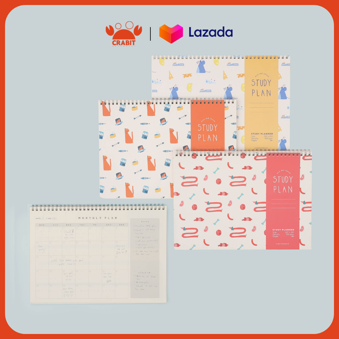Sổ study plan Crabit, gáy lò xo, 12 tháng, theo dõi kế hoạch học tập - Hide & Seek Study Plan