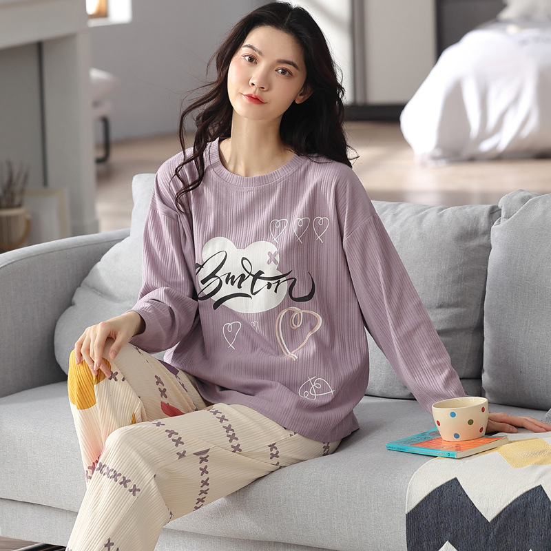 [Freeship+Quà 35k]Đồ bộ ngủ nữ pijama Mellowshop cổ tròn dài tay chất liệu len gân mềm mại thoải mái, màu tím nhẹ nhàng xinh  phù hợp cả ở nhà và đi chơi, tặng kèm khăn lụa cao cấp khi mua hóa đơn từ 500k