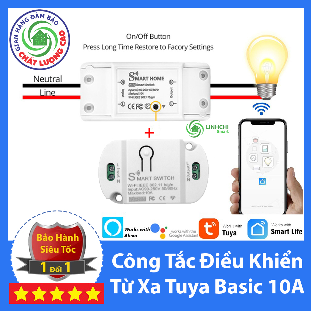 Công tắc thông minh điều khiển từ xa qua wifi, 3g, 4g tuya smart basic