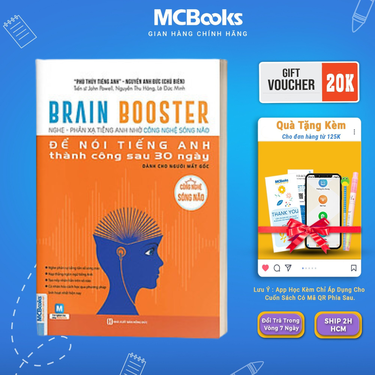 Sách - Nghe phản xạ tiếng Anh nhờ công nghệ sóng não Brain Booster - dành cho người mất gốc tiếng anh - MCBOOKS - McBooks