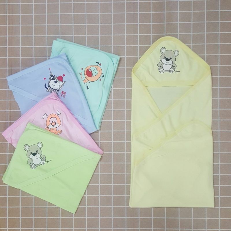 Chăn choàng ủ cotton mềm 2 lớp có mũ cho bé