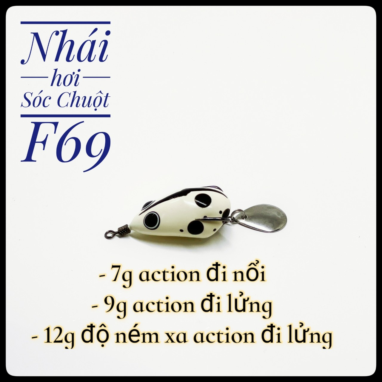 Mồi câu lure sóc chuột F69 . Mồi giả sóc chuột câu lure siêu nhạy , mồi nhái hơi f69 làm bằng cao su mềm và dễ dàng đóng cá