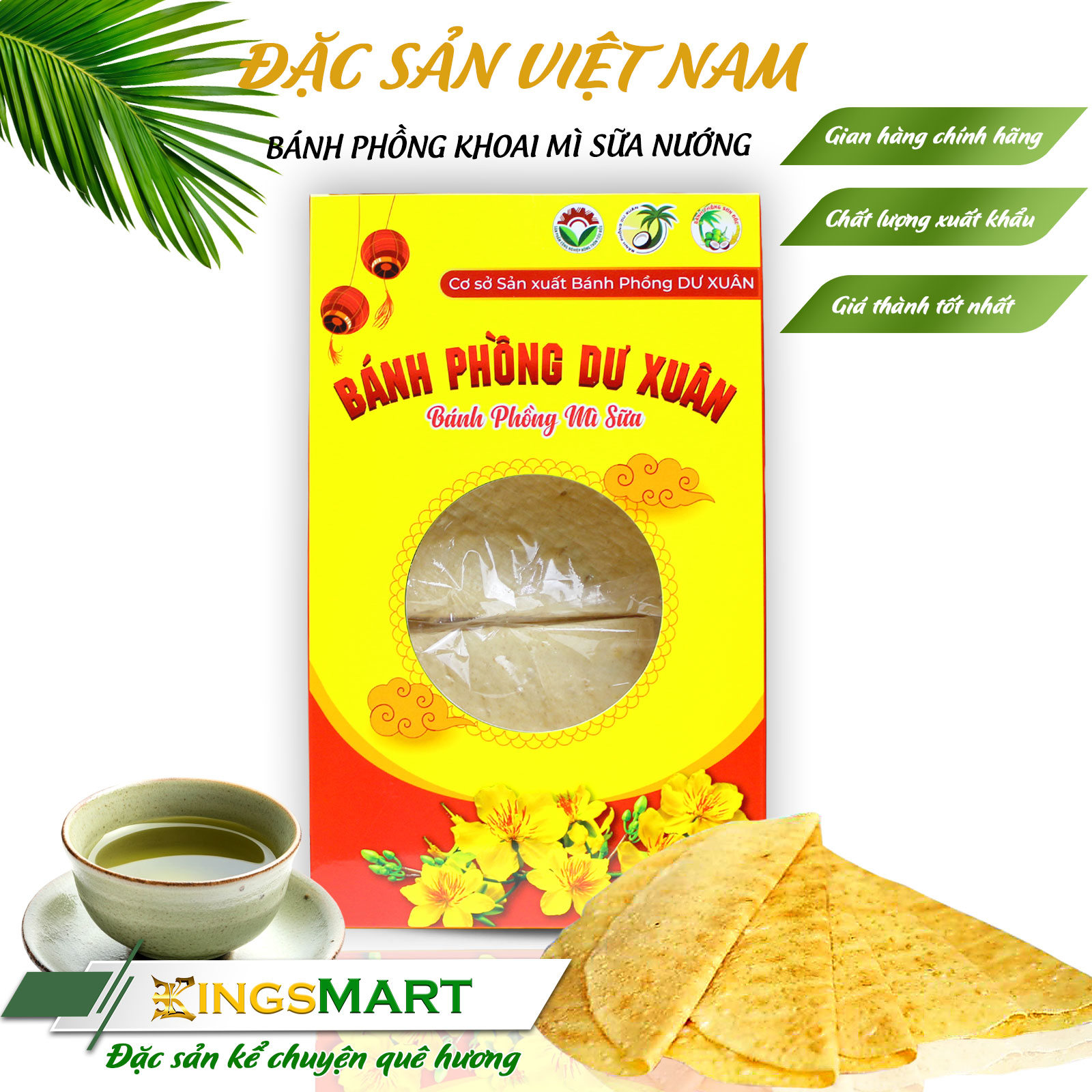 Bánh phồng mì sữa nướng sẵn ăn liền - Thương hiệu DƯ XUÂN - Đặc sản Sơn Đốc Bến Tre - Hộp giấy 300g - Kingsmart