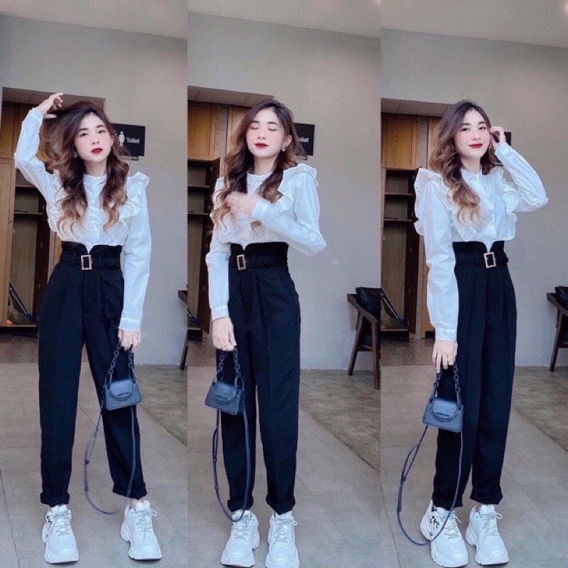 SET ÁO SƠ MI,QUẦN MẶT VUÔNG ĐAI CAO VẢI TUYẾT MƯA,ĐI HỌC NỮ(CÓ BÁN LẺ)