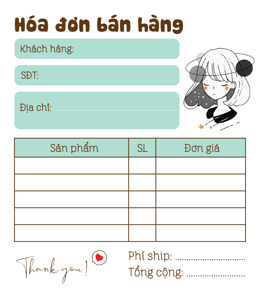 [ Hàng Sẵn ] Hóa Đơn Bán Hàng Mini 1 Liên Dễ Thương