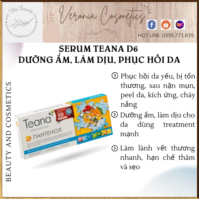 Serum Teana D6 Panthenol dưỡng ẩm, làm dịu, phục hồi và bảo vệ da