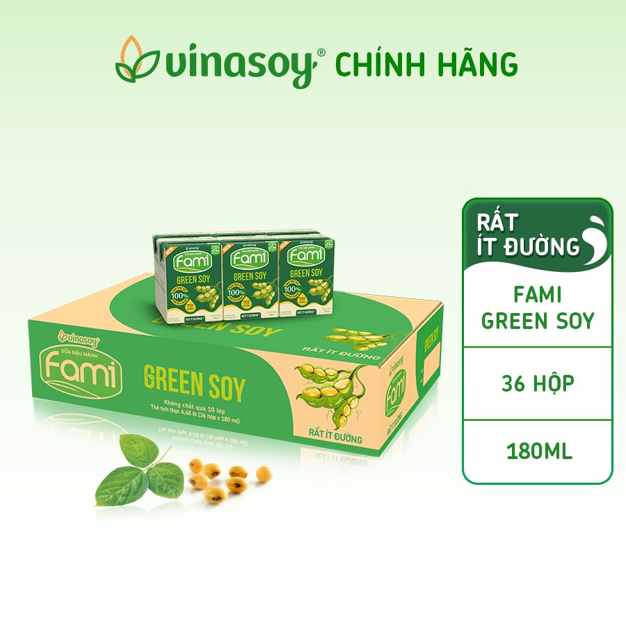 Thùng sữa đậu nành Fami Green soy rất ít đường   36 hộp x 180ml