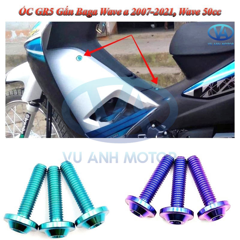 Ốc titan gr5 gắn baga wave 50cc, wave a 100, wave a 110 2007-2022