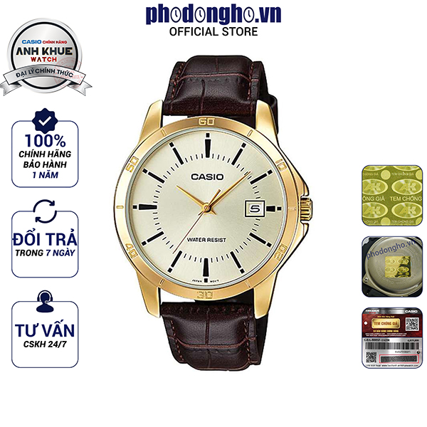 [3-5/8 Hoàn Tiền 25%]Đồng hồ nam dây da Casio Anh Khuê MTP-V004GL-9AUDF