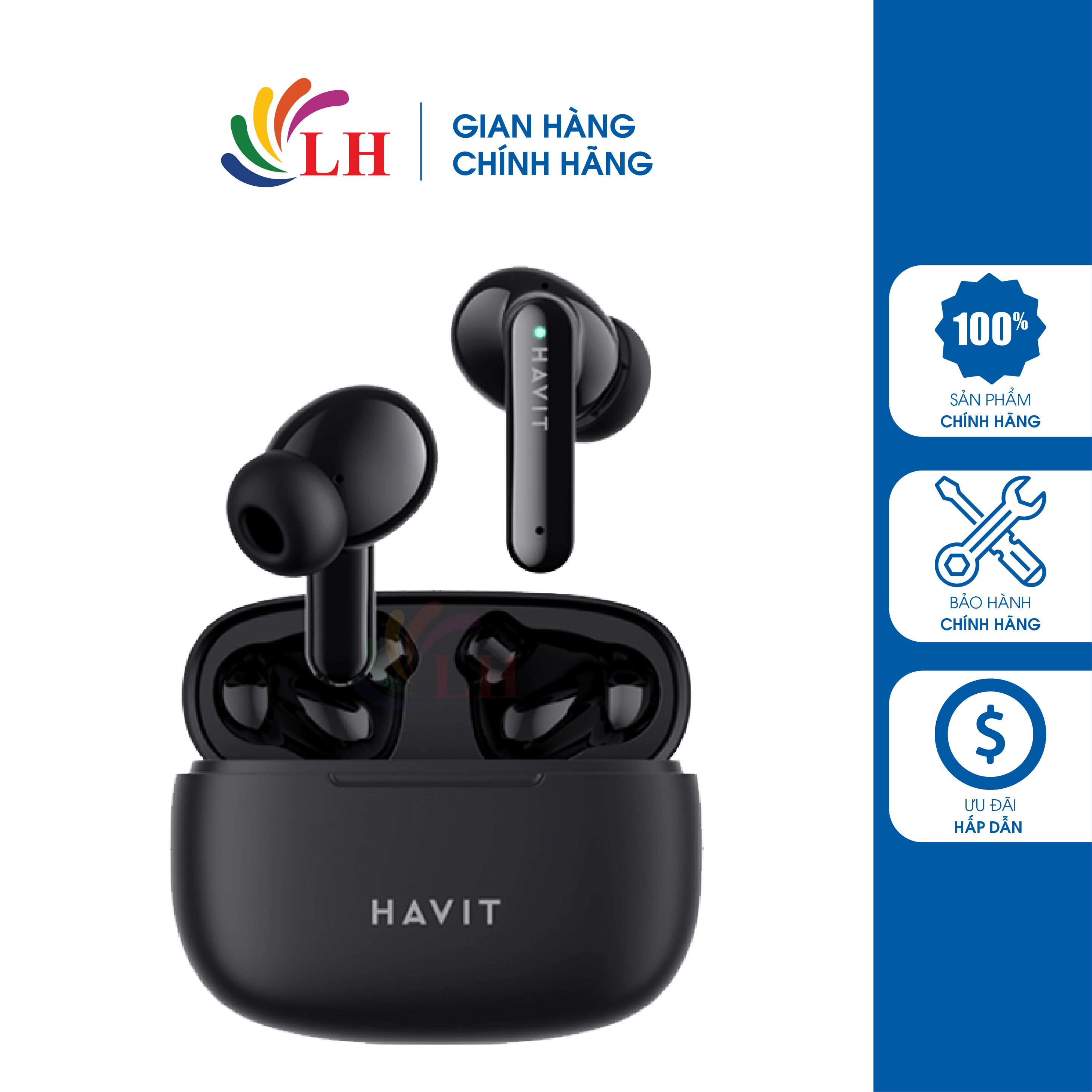 Tai nghe Bluetooth True Wireless Havit TW967 Pro - Hàng chính hãng - Thiết kế công thái học, gọn nhẹ, tạo cảm giác êm ái khi đeo, Công nghệ Bluetooth v5.3 kết nối nhanh chóng, tín hiệu ổn định, Màng loa dynamic 10mm chắc chắn, mang đến âm bass sâu và lực