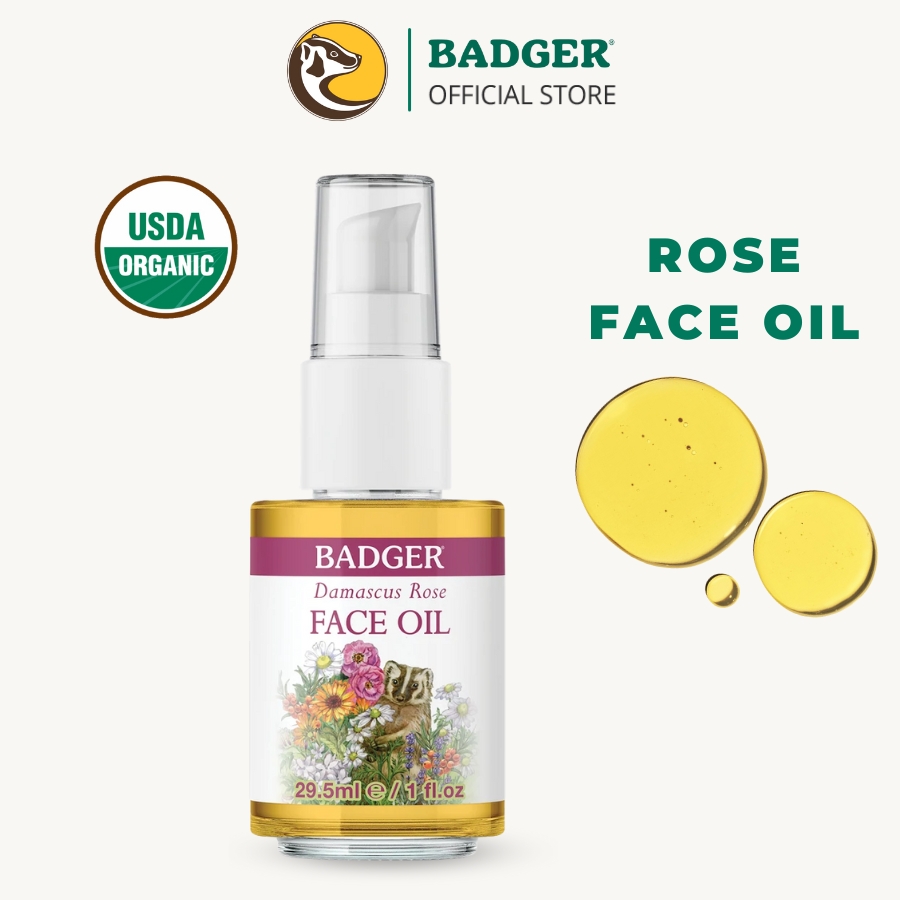 Dầu dưỡng da hoa hồng hữu cơ BADGER Rose Face Oil USDA Organic- dành cho da khô, lão hóa - 29.5ML