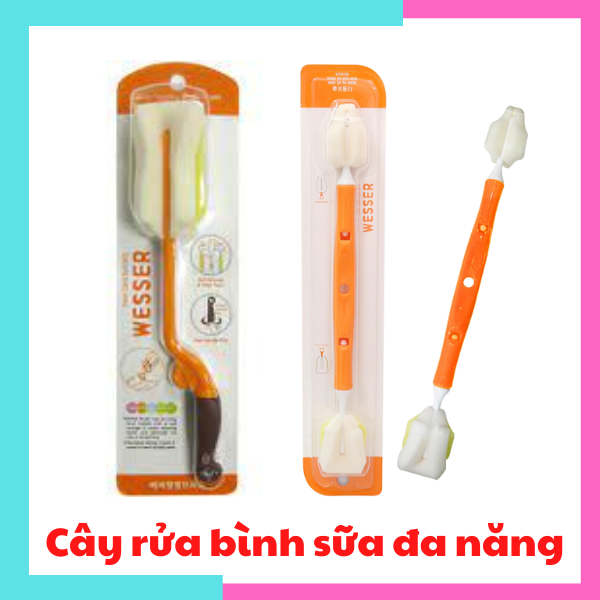 Cây rửa bình sữa Wesser, cây súc bình Wesser, cây súc bình sữa, cọ súc rửa bình sữa Wesser 2 đầu mút, dung cụ vệ sinh bình sữa đa năng cho bé