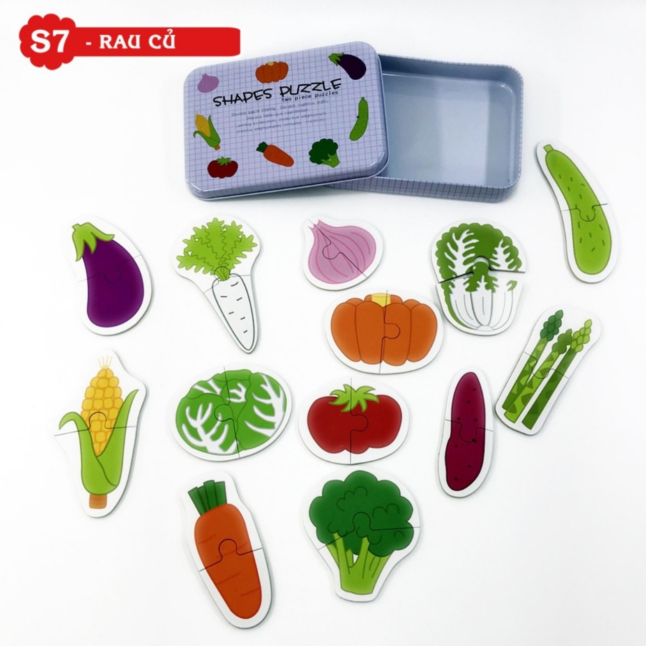 Ghép hình puzzle 2 mảnh hộp sắt - đồ chơi giáo dục xếp hình lắp ráp