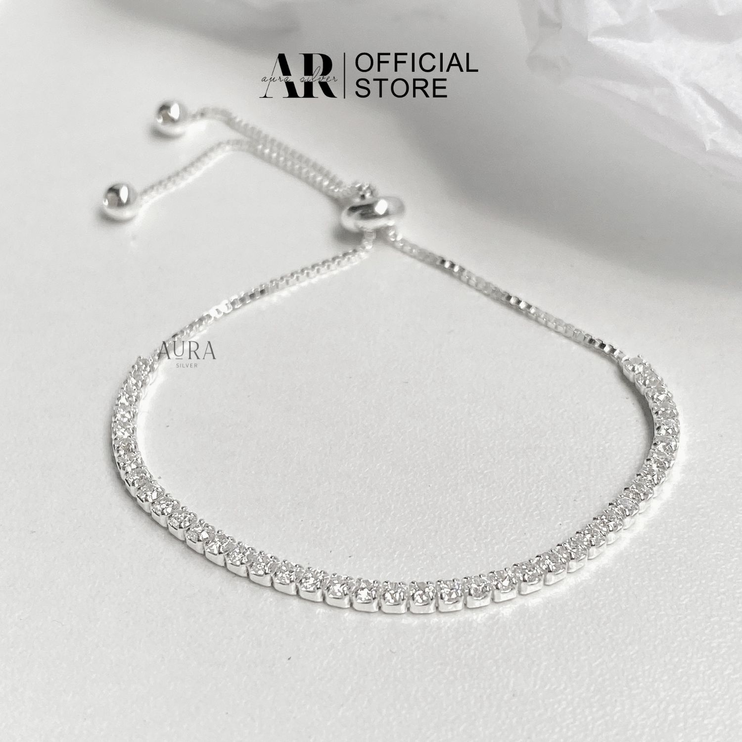 Lắc tay bạc nữ kiểu dây rút đính đá-lt21-aurasilver