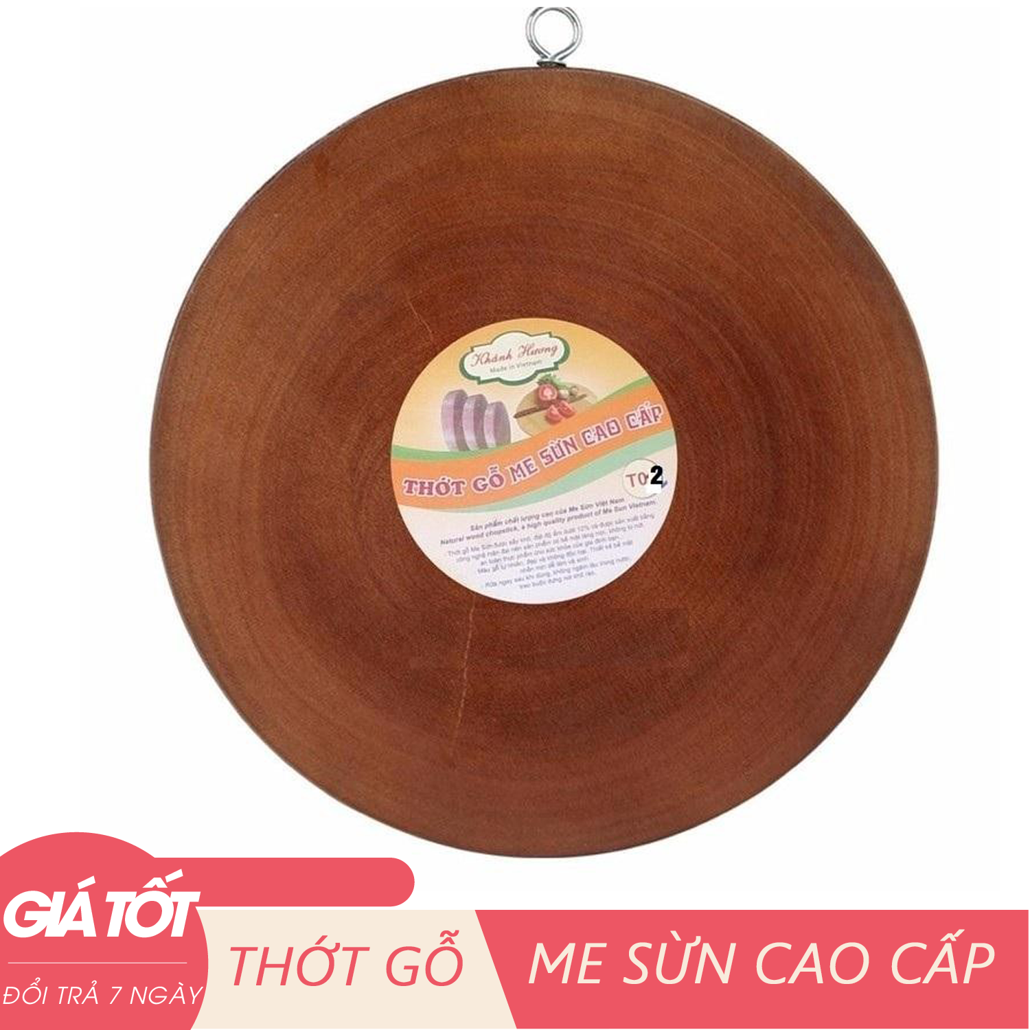 Thớt gỗ - Thớt gỗ cao cấp - Thớt Gỗ Me Sừn KT 25Cm Loại Tròn Cao Cấp T02 - Thớt gỗ me sừn cao cấp đường kính 25 dày 2 cm Veagbuy