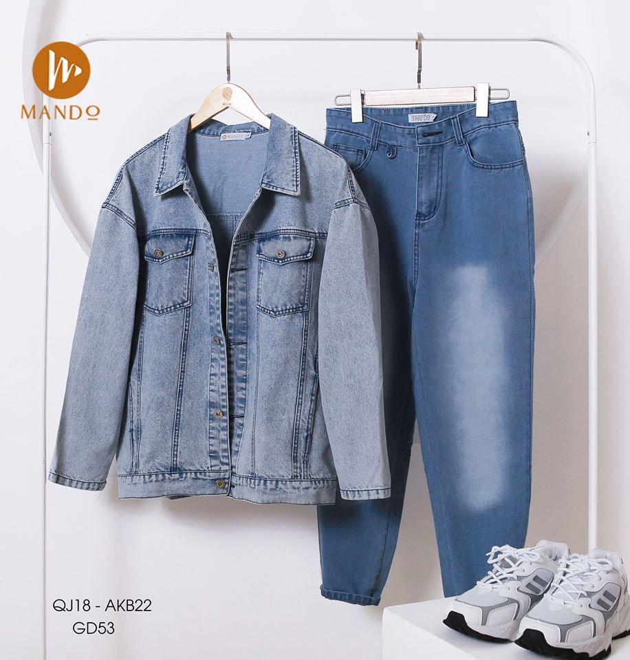 Áo khoác bò nam đẹp, áo khoác bò nam nữ cổ bẻ, áo khoác jeans dáng ngắn, áo jean dáng vừa phong cách hàn quốc thời trang mando - akb22