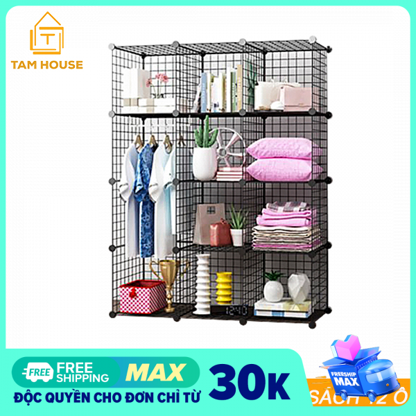 [VOUCHER FREESHIP 50K] Kệ sắt, lưới sắt, kệ, kệ sách  kệ sắt lắp ghép sơn tĩnh điện đa năng lắp ghép thông minh Tâm house 12 Ô