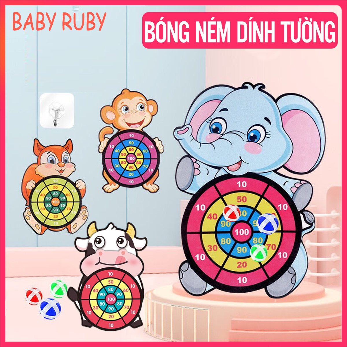 Ném Bóng Dính, Bảng Phi Tiêu Bóng Ném Dính Rèn Luyện Tính Tập Trung Cho Bé Tặng Kèm 3 Bóng - bóng ném dính tường, Bảng ném bóng phi tiêu cho bé, bóng ném dính bảng, bóng ném tường, bảng phi tiêu bóng dính, ném bóng dính ghi điểm - Baby Ruby