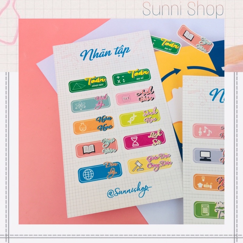 Sticker nhãn vở môn học, phân trang môn học - sunni shop