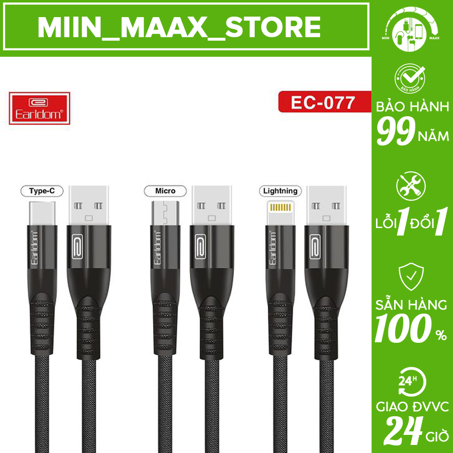 🟩miin_maax_store🟩 cáp sạc nhanh 3a bọc dù chính hãng earldom ec-077