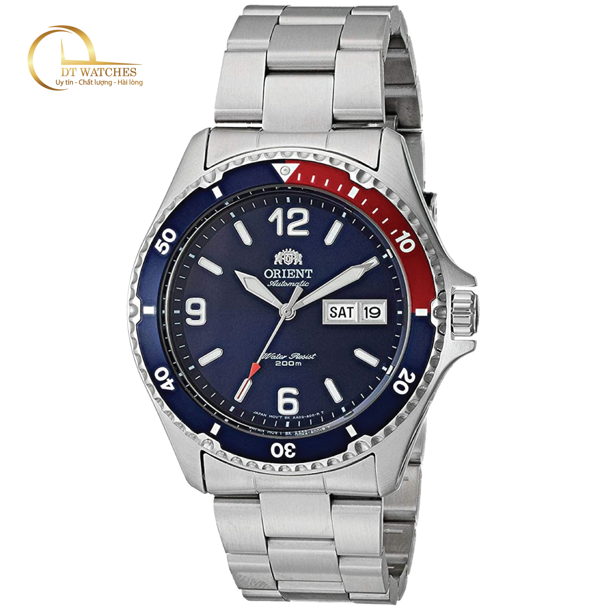 Đồng hồ Nam Orient Mako Pepsi II cơ tự động, dây thép không gỉ, chống nước 20ATM, kính cứng, size 41.5mm FAA02009D9