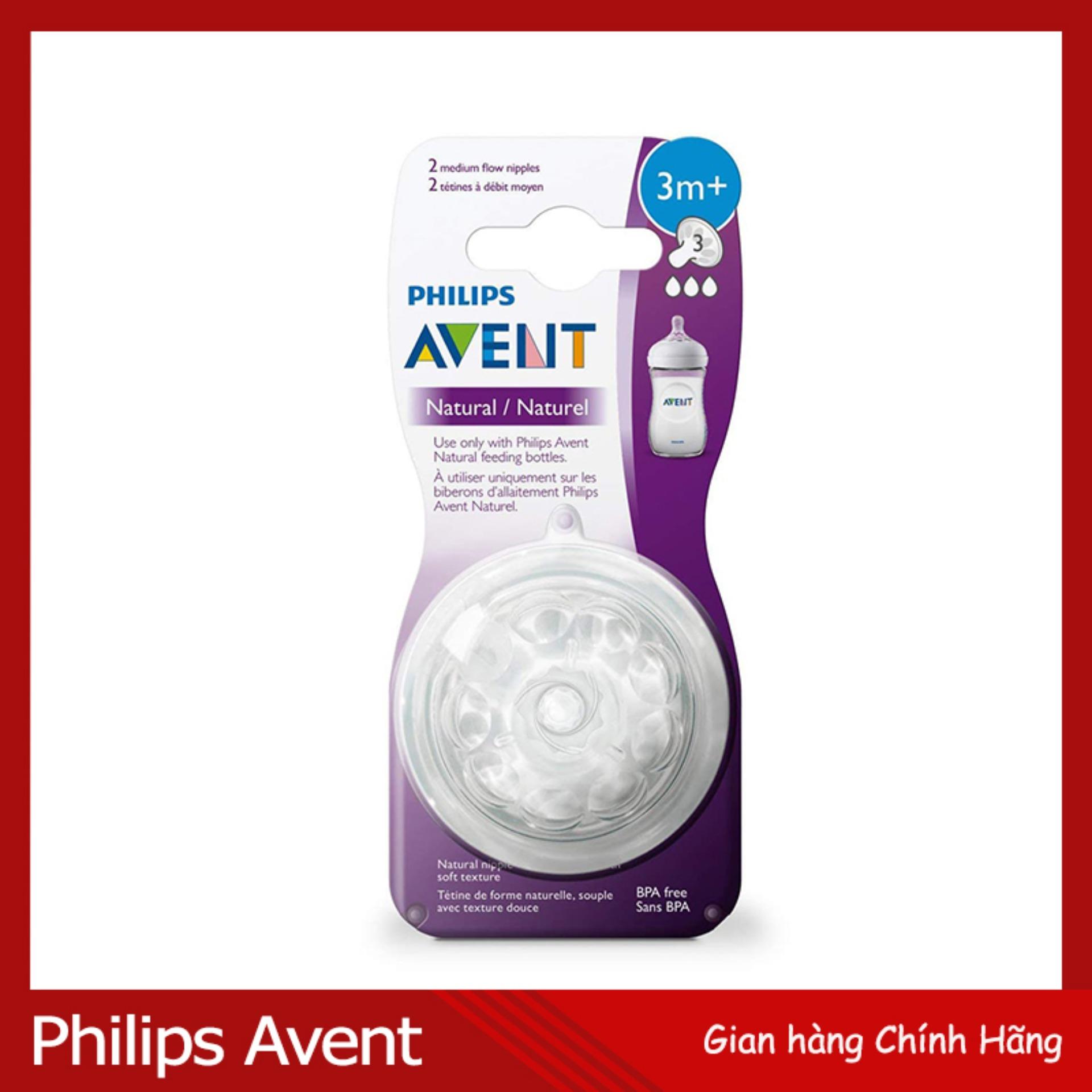 Hộp 2 Núm Ty Thay Cho Bình Sữa Avent Natural Mô Phỏng Ty Mẹ Size Cho Bé Trên 3 Tháng (Hãng Phân Phối Chính Thức)