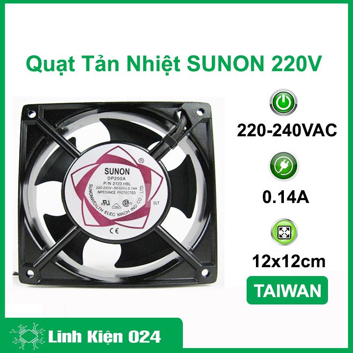 Quạt tản nhiệt 220V - 240VAC 0.14A SUNON kích thước 12x12x3.8cm làm mát, tản nhiệt máy TAIWAN