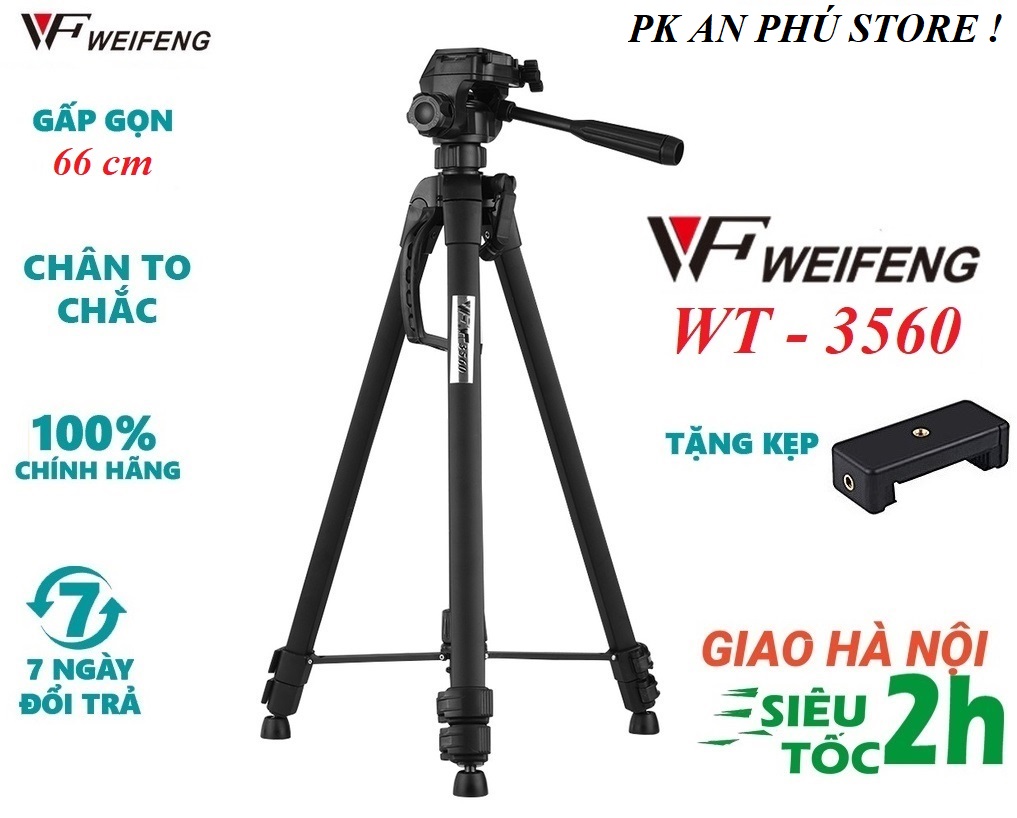 Chân máy ảnh, Chân Tripod Chính hãng Weifeng WT - 3540 \ WT - 3560 khung nhôm chắc chắn, chụp ảnh quay phim livestream bán hàng