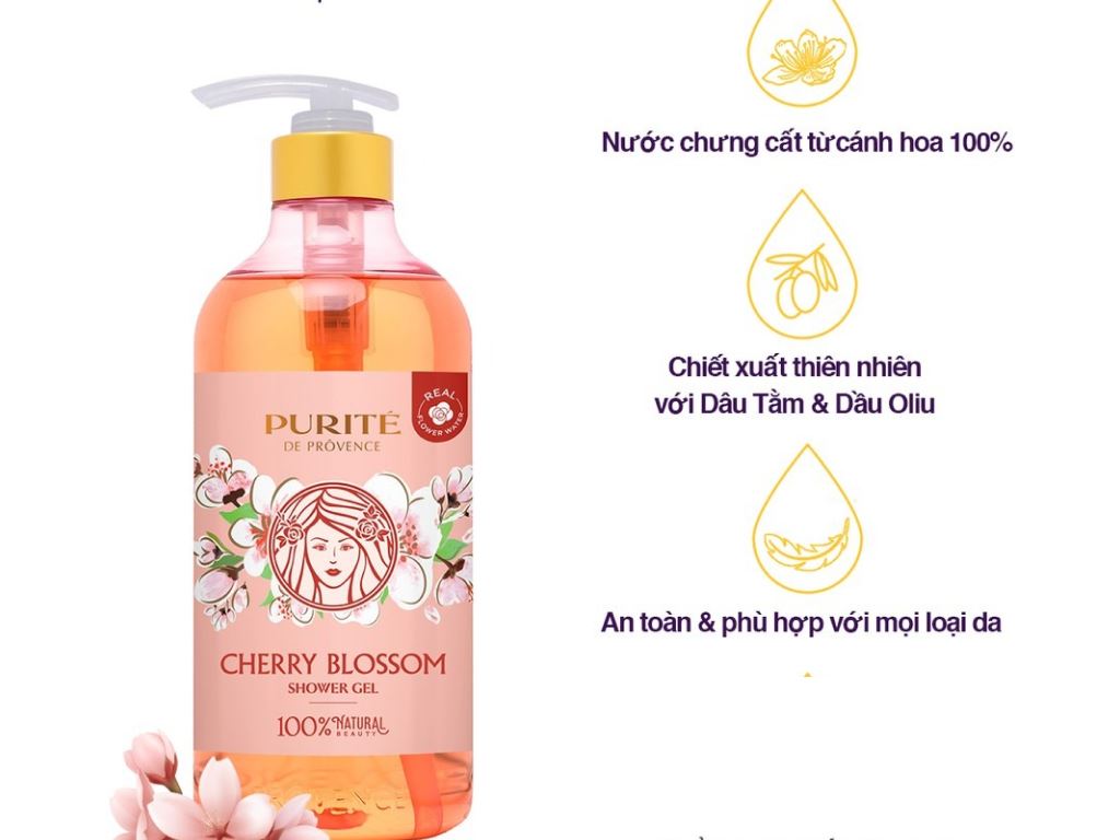 [HCM](850mll)Sữa Tắm Giữ Ẩm PURITE POVENCE Hương Hoa Anh Đào