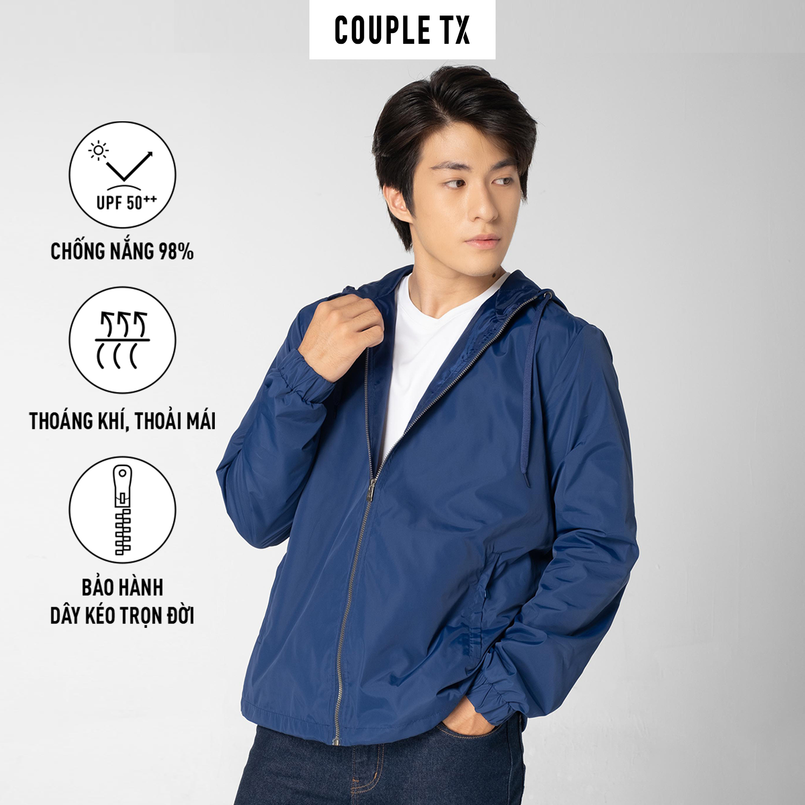 Áo khoác nam couple tx dù 2 lớp có nón chống nắng basic mop 1066