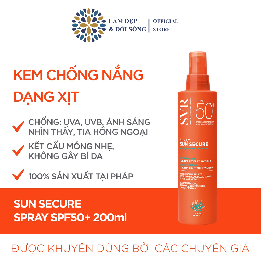 Chống nắng dạng xịt svr sun secure spray spf50+ 200ml