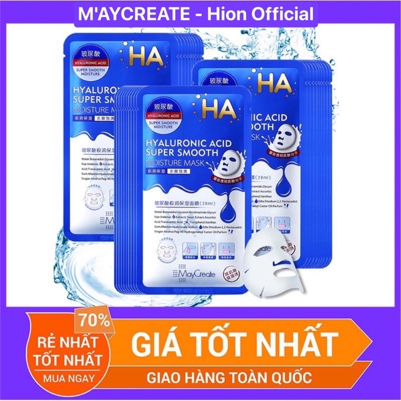 Cái mới Mặt Nạ Dưỡng Ẩm Dưỡng Trắng Da HA Maycreate Mask HA 20 miếng Hàng Nội Địa Cao Cấp