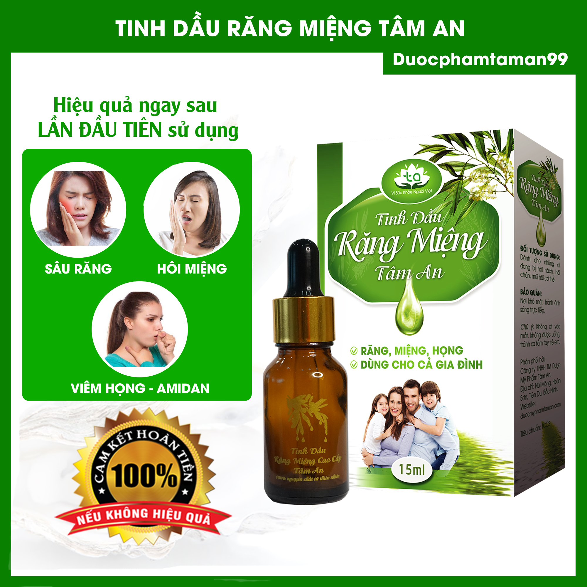FREESHIP MAX - Tinh dầu sâu răng, hôi miệng, nấm miệng, chảy máu chân răng, viêm họng hạt, amidan Tâm An, 100% thành phần từ thiên nhên.