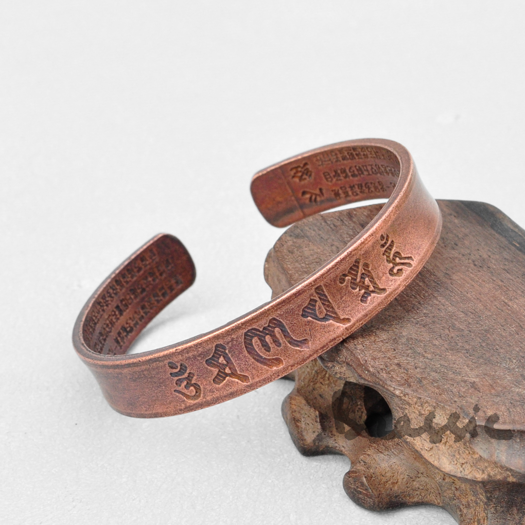Vòng tay đồng đỏ, Kiềng đồng đỏ antique copper VT20 khắc chú cầu an Tây Tạng (cực chất)
