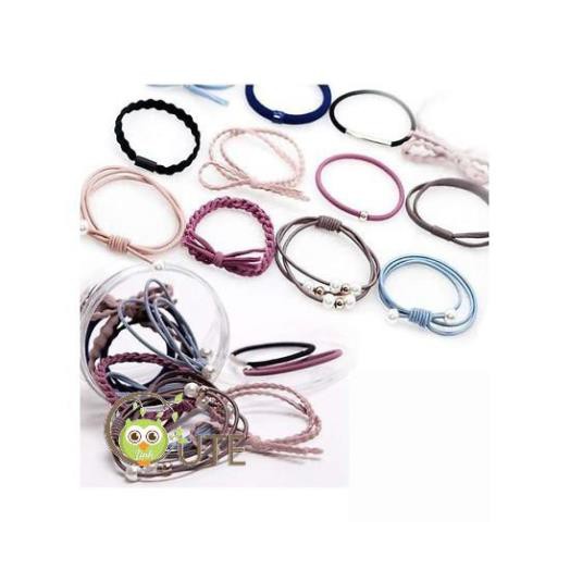 Dây buộc tóc mềm Hàn Quốc họa tiết mix nhiều màu tặng kèm hộp đựng giá rẻ