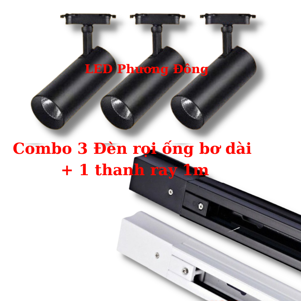 Combo 3 đèn rọi ray cob và 1 thanh ray 1m - 12w, 20w, 30w
