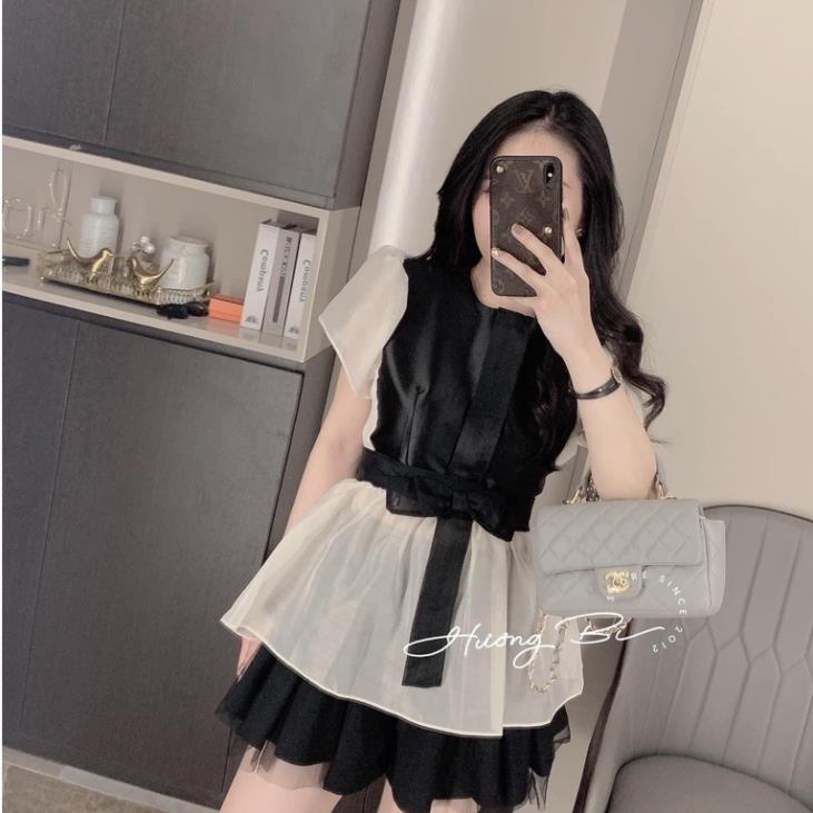 Bộ áo voan nữ buộc nơ quần đùi lụa 🦋 set áo cộc tay kèm quần đùi ống rộng