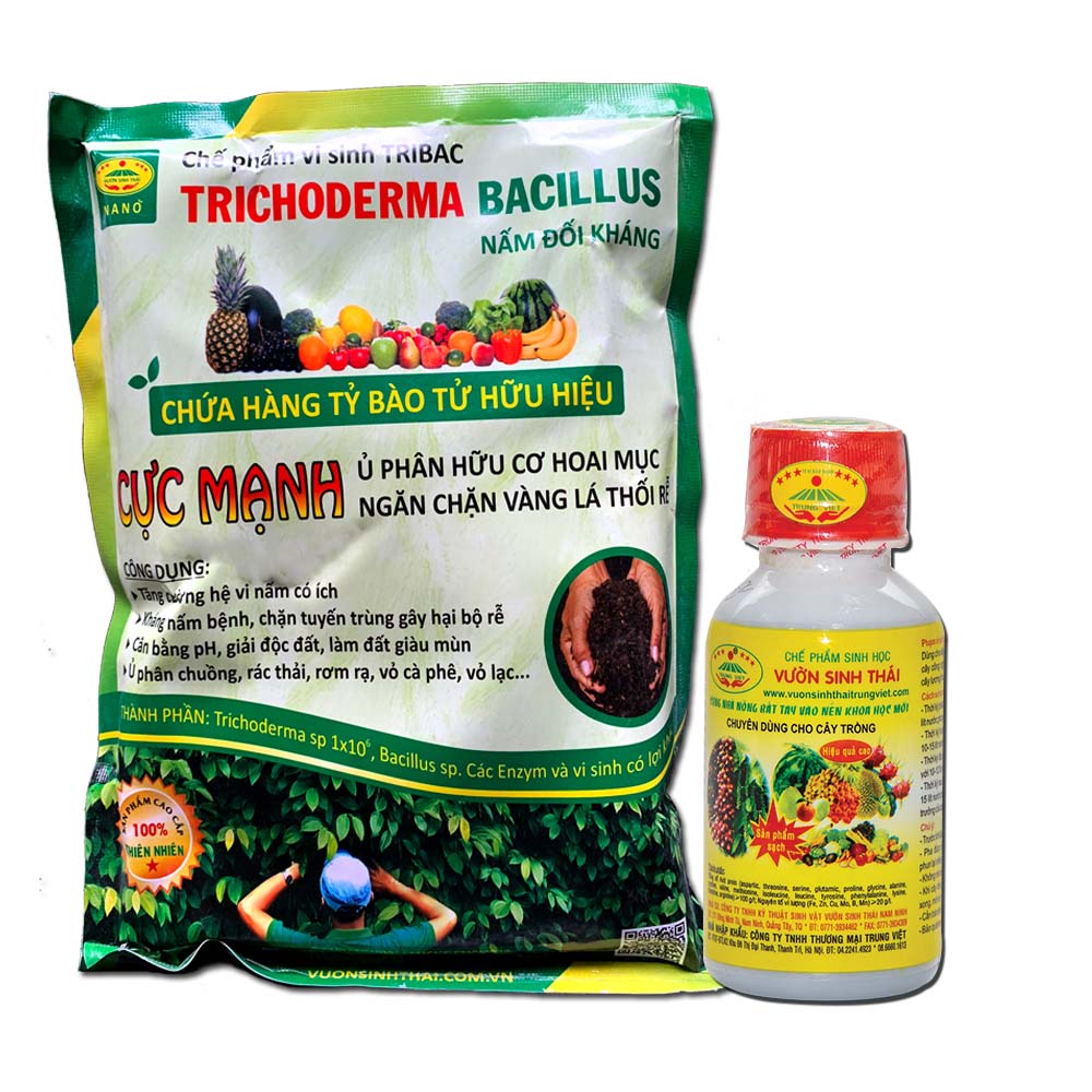Combo phân bón lá sinh học vườn sinh thái và 1kg nấm đối kháng trichoderma tribac - giúp cây bung đọt mạnh, rễ khỏe, cành chắc, ra hoa đậu quả nhiều. khỏi lo tuyến trùng, nấm bệnh gây vàng lá thối rễ