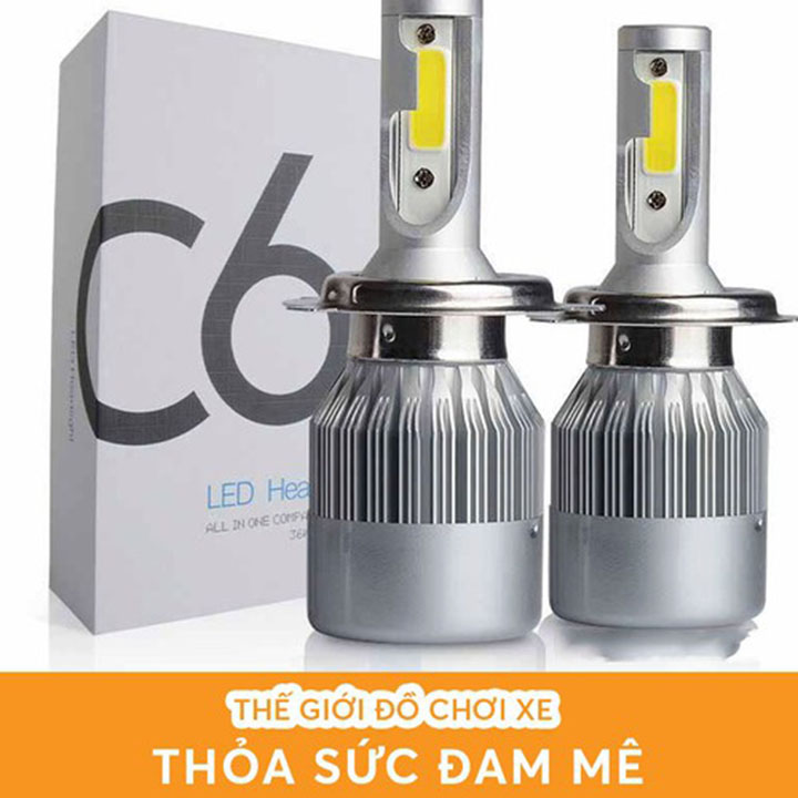 Đèn pha led C6 2 Tim chân H4 siêu sáng sử dụng điện bình lắp được hầu hết các dòng xe