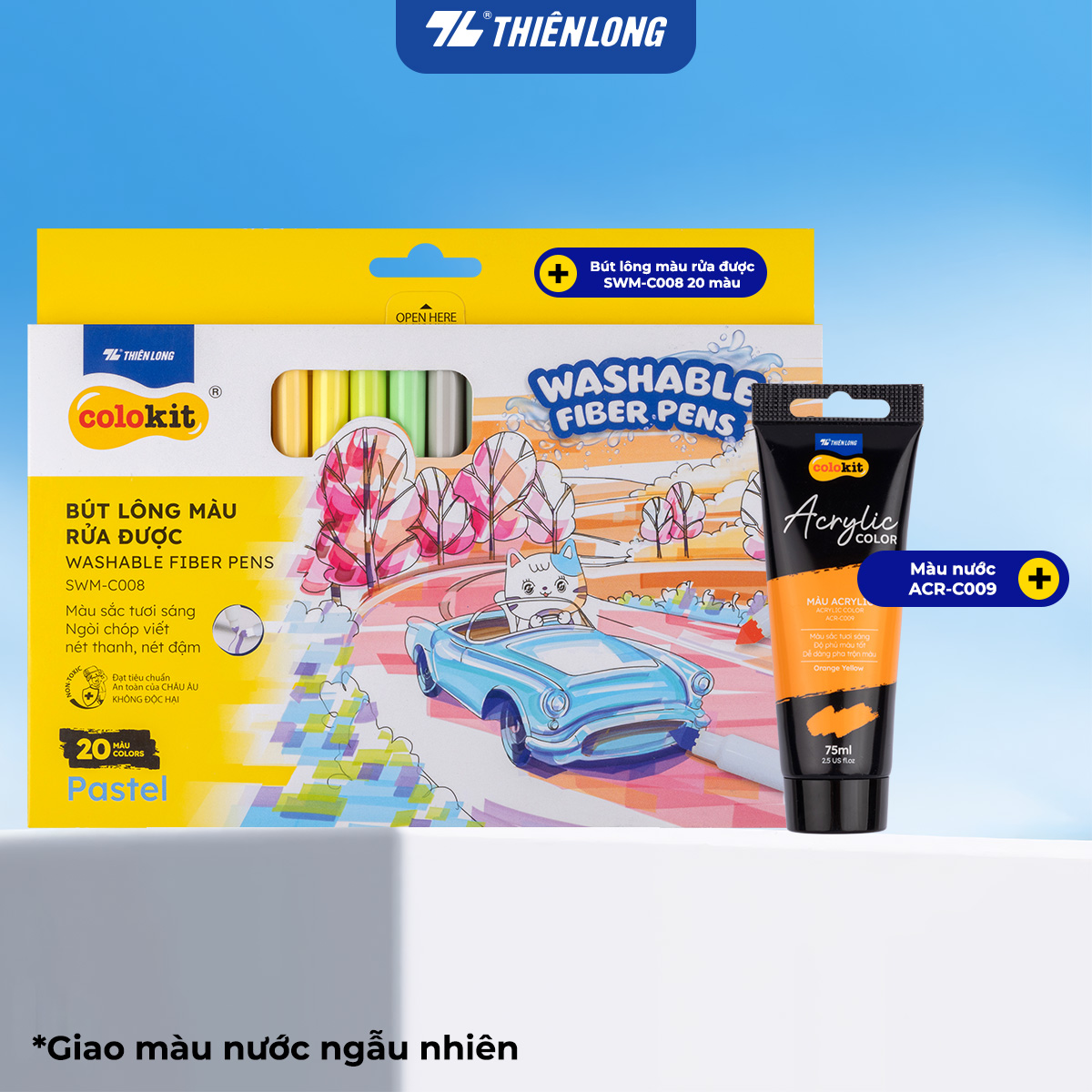  Bút lông 20 màu Pastel Washable Fiber Pen Thiên Long Colokit SWM-C008 - Bút lông màu rửa được an toàn sử dụng tô màu vẽ tranh calligraphy 