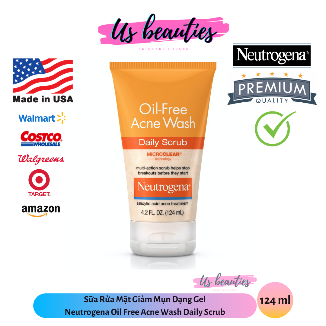 Sữa rửa mặt giảm mụn dạng gel neutrogena oil free acne wash daily scrub 124ml