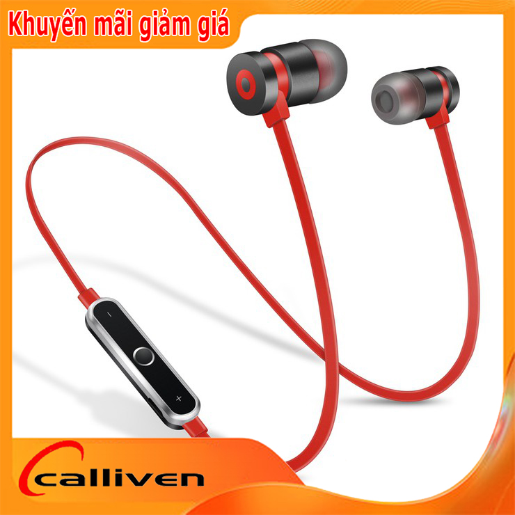 Tai nghe từ tính màu đỏ thể thao tai nghe bluetooth kết nối không dây pin trâu nghe cực lâu