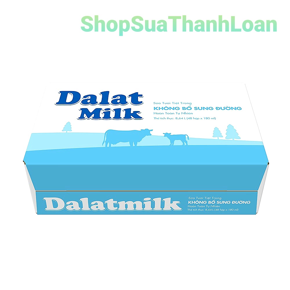 (HSD T9-2024) Thùng 48 Hộp Sữa Tươi Tiệt Trùng Không Đường Dalat Milk 180ml.