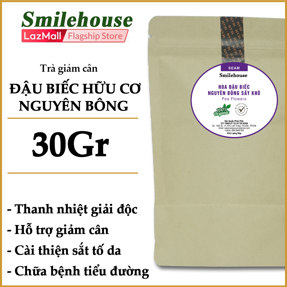 [ GIẢM CÂN HIỆU QUẢ ] Hoa đậu biếc sấy khô nguyên bông không nát không vụn thương hiệu Smilehouse 30gr, trà hoa thảo mộc detox