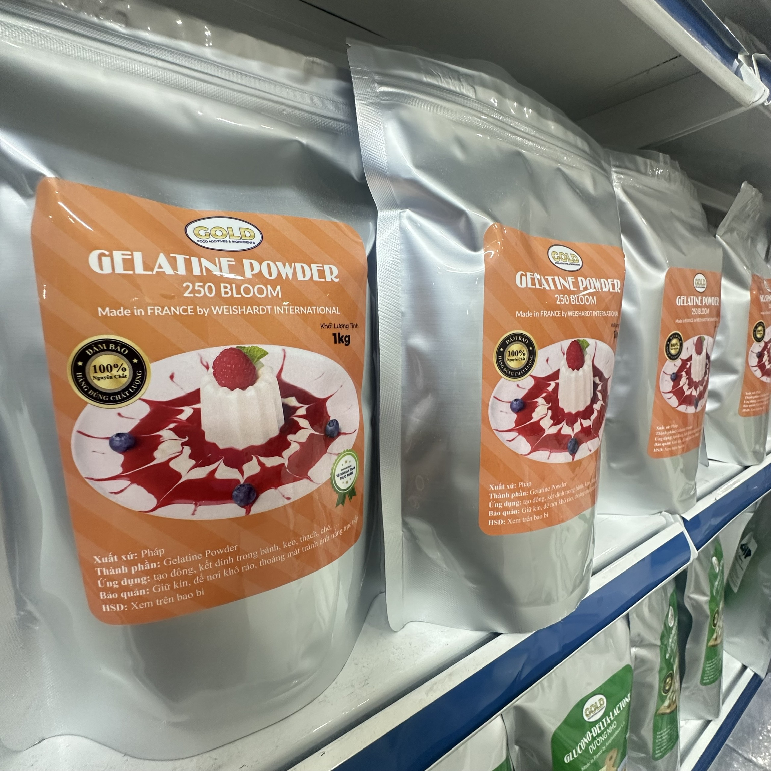 1KG Bột Gelatin Weishartdt Pháp 250 bloom, Gelatin BỘT 250 bloom chiết xuất từ da lợn không hôi, làm giò thủ, thịt nguội, làm bánh, thạch rau câu, chè khúc bạch...