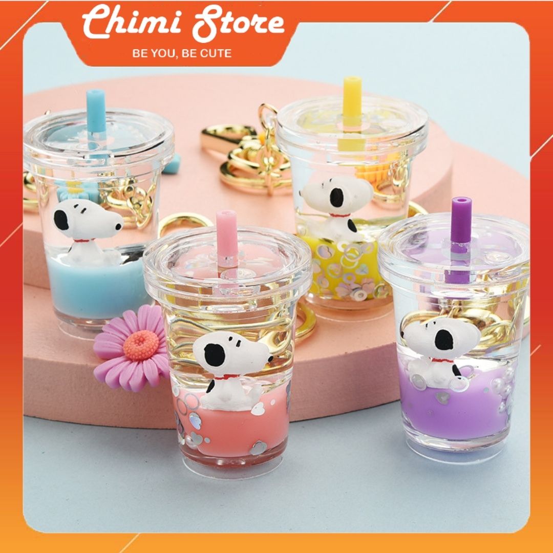 [ Hàng hottrend]  Móc khóa cute Chimi PK012 thiết kế hình ly trà sữa mẫu cún Snoopy dễ thương , chất liệu nhựa Acrylic phong cách Hàn Quốc  với nhiều mẫu để lựa chọn