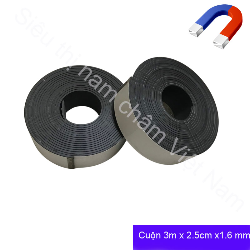 Cuộn nam châm dẻo có keo - kích thước dài 3m x 2.5cm x 1.6mm