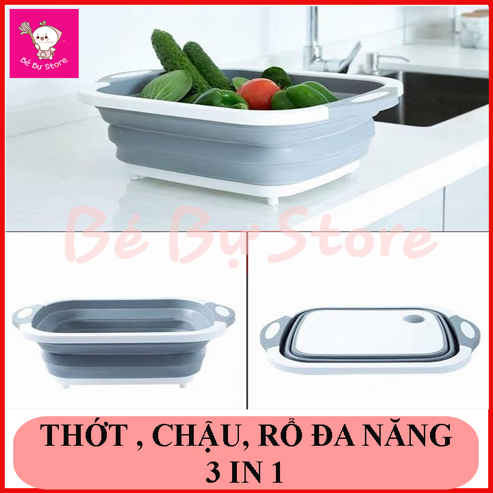 Bộ Thớt Kèm Chậu Gấp Gọn Đa Năng, [HÀNG HOT] THỚT GẤP GỌN ĐA NĂNG 3IN1, CHẬU GẤP GỌN KÈM THỚT THÔNG MINH